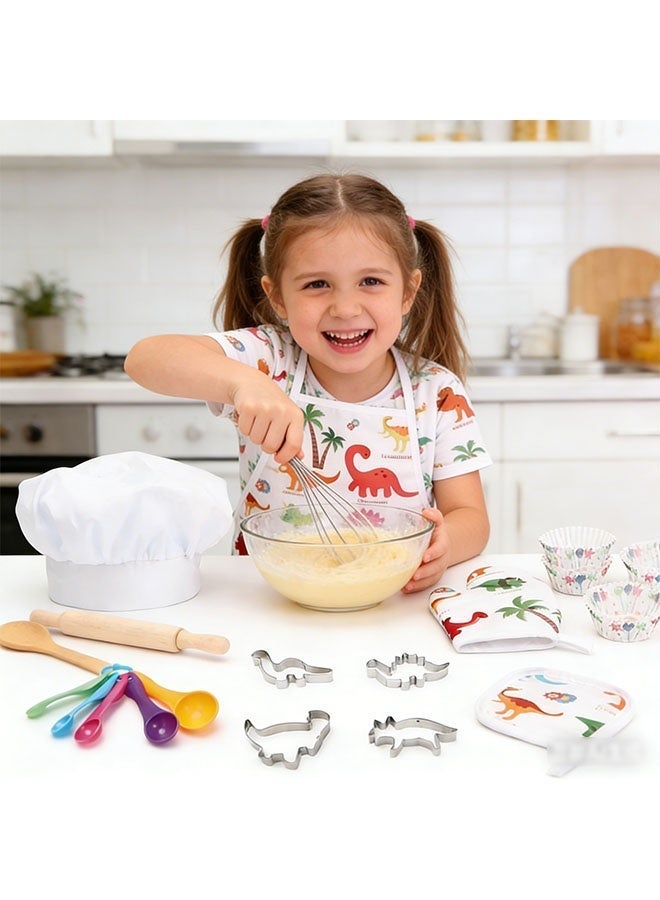 مجموعة لعب المطبخ مع مريلة وقبعة الشيف، مجموعة الطبخ والخبز للأطفال، مريلة للفتيات مع قبعة الشيف وقفاز الطبخ وقواطع البسكويت، تلبيس اللعب التظاهري الوظيفي، ألعاب زي لعب الأدوار 24 قطعة من ملحقات المطبخ للأطفال الصغار من سن 3 سنوات فما فوق - Image 3